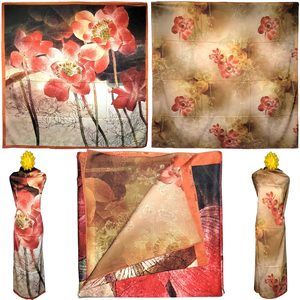 NWT Double Sided Silk Scarf 53"x53" Large Square Shawl Wrap XiangYunShal 22891